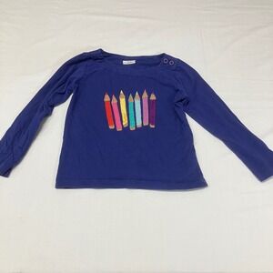 Mini Boden Kids Blue Pencil Applique Long Sleeve Top Shirt 4- 5 Kidcore School